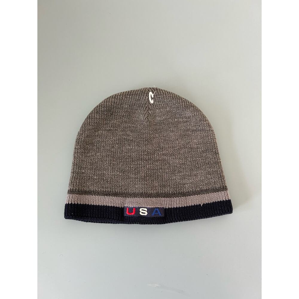 Unisex winter hat grey beanie USA logo